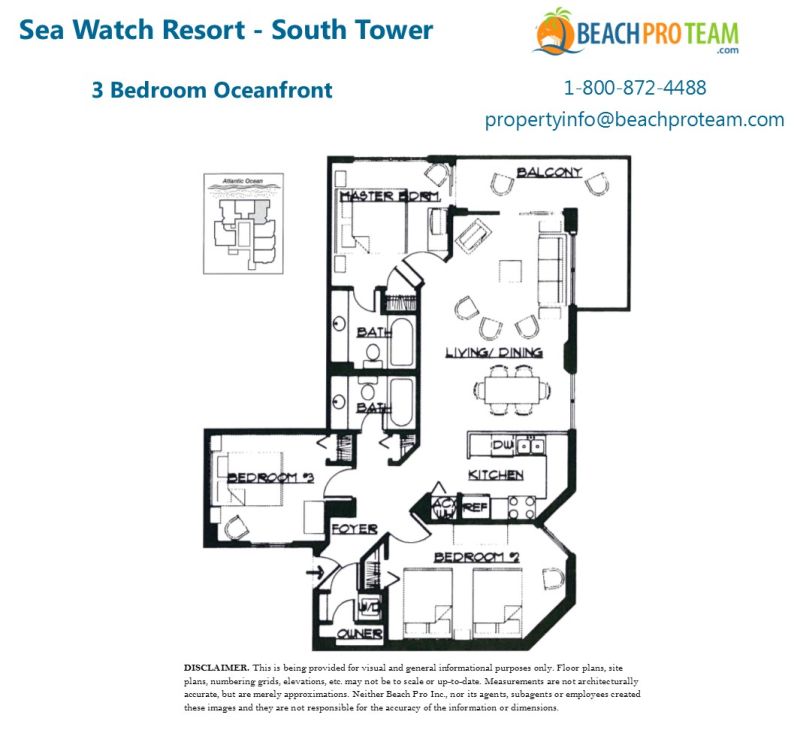 Sea Watch Resort Floor Plan 4 - 3 Bedroom Oceanfront